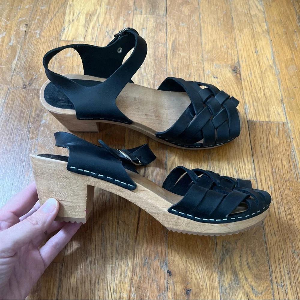 MIA Bety Black Leather Strappy Clog Sandals - Picture 2 of 5